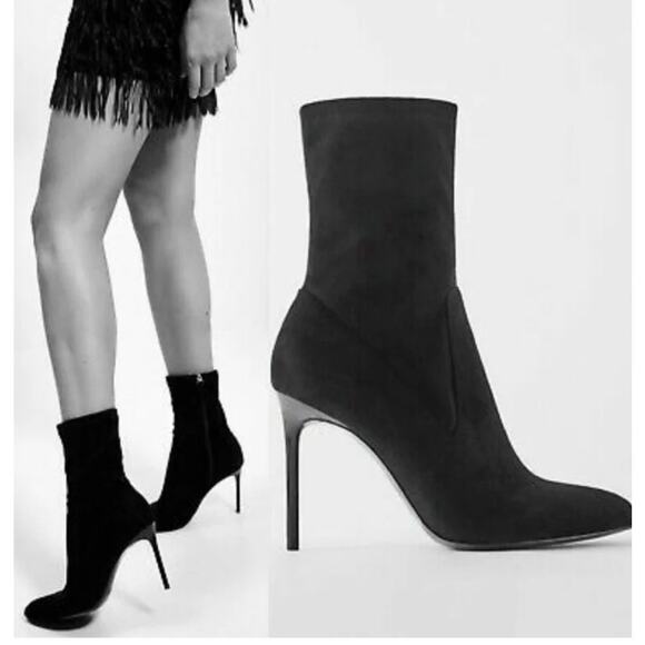 ZARA Black Sock Stretch Stiletto Heeled Ankle Boots Fabric Upper Size 38 - Picture 1 of 8